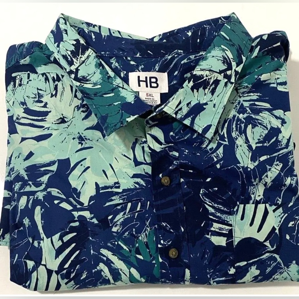 Harbor Bay Blue and Green Leaf Print Shirt - Picture 7 of 9